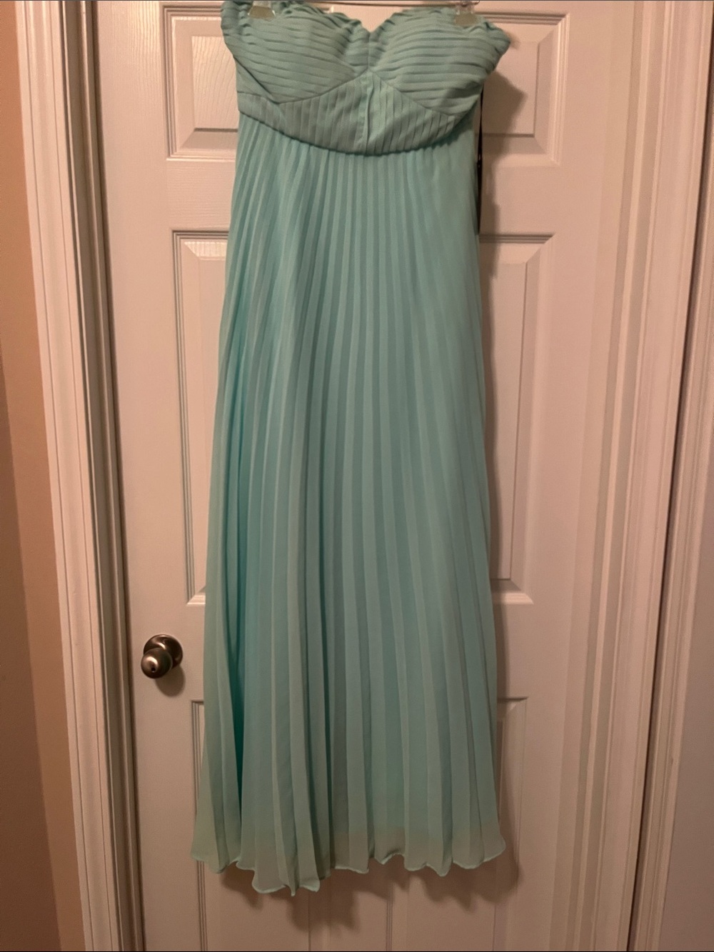Pleated Strapless Maxi Dress in Light Aqua